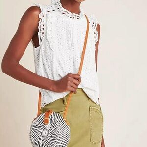 Anthropologie Maeve Tilly white eyelet ruffle sleeveless blouse